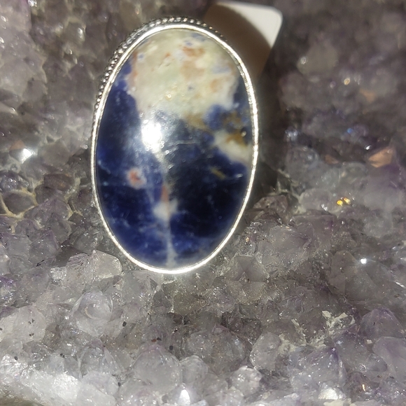 Sodalite High Bezel Ring Size 8 - Picture 6 of 7
